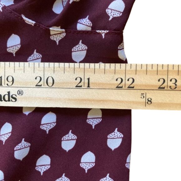 Ann Taylor LOFT Acorn Print Button Down Shirt Cranberry, Size Long Torso, Medium - Picture 13 of 14